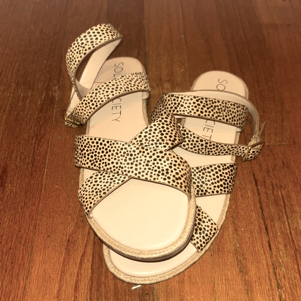 Sole Society animal print cow hair ankle wrap sandals sz 11